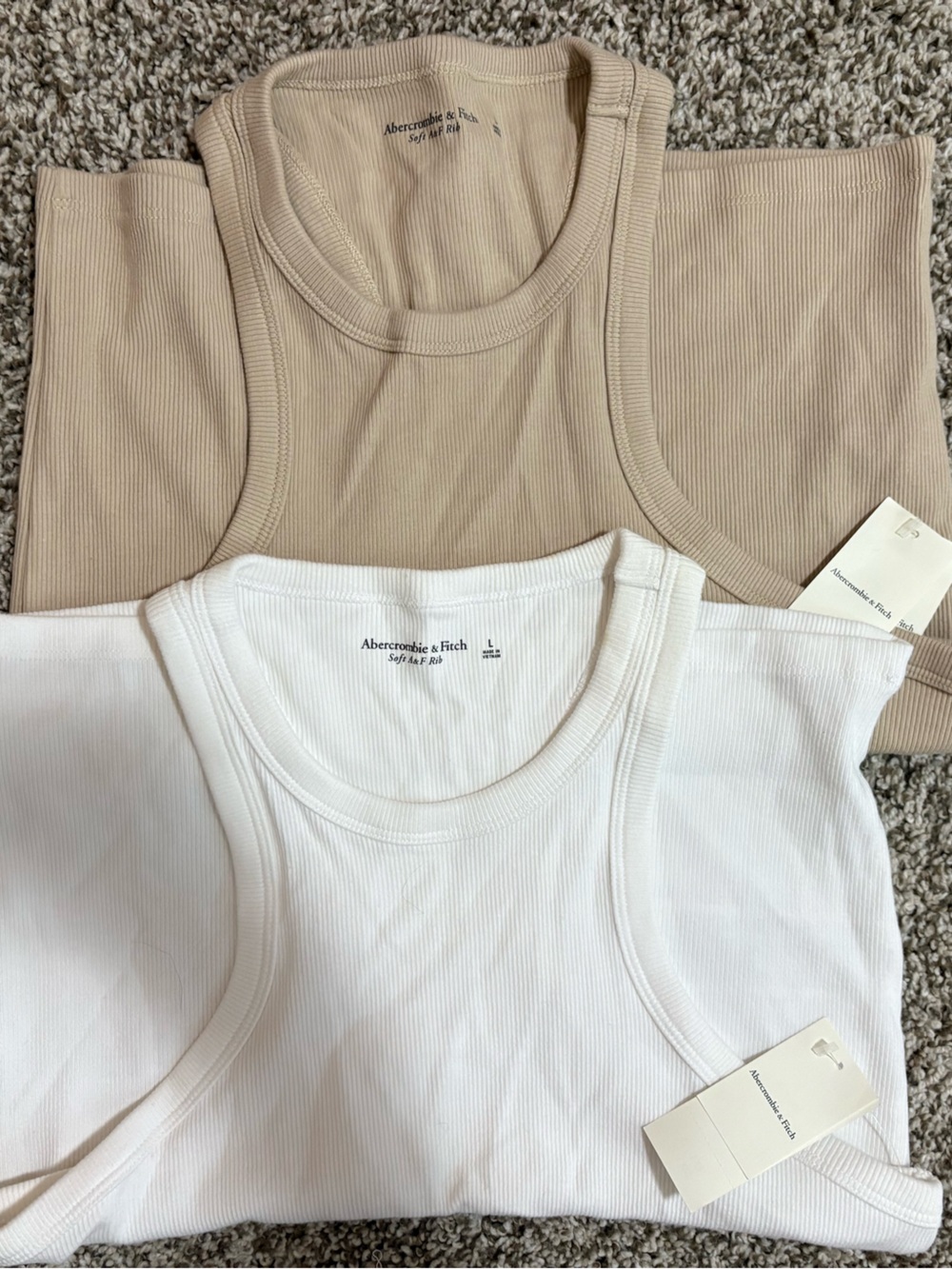 2 NWT Abercrombie & Fitch Ribbed Racerback Tank BUNDLE (White & Tan)